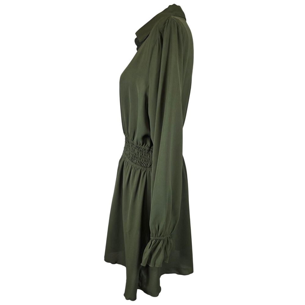 NWT XL Cupshe Button-Front Smocked Waist Long Sleeve Unlined Dress Olive Green - Picture 3 of 11